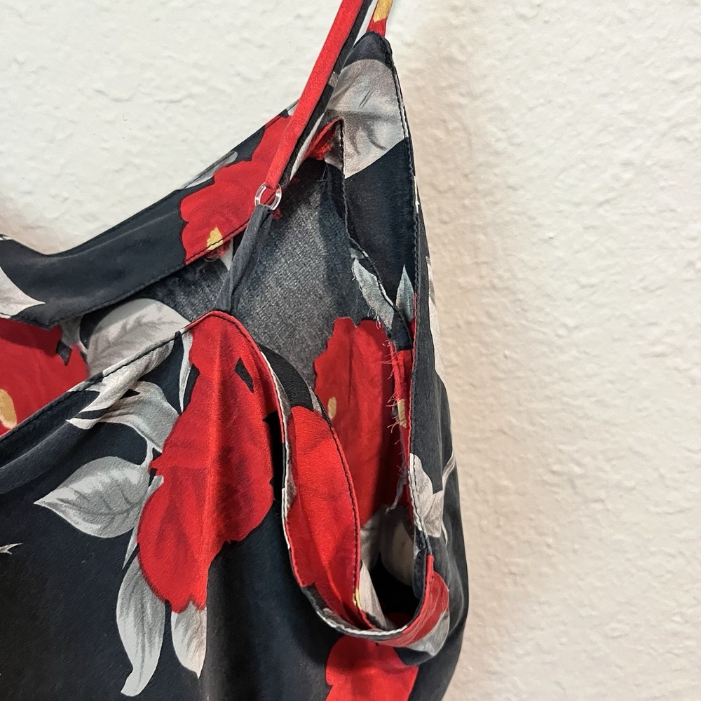 Vintage 90's Slip Dress Chemise Medium 100% Silk Black Floral Satin Babydoll - Picture 9 of 15